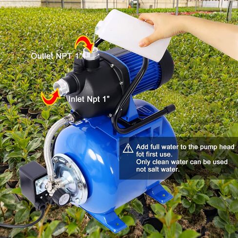 1.6 HP Shallow Well Jet Pump with 19L Pressure Tank, 1000 GPH Flow Rate, 157 Ft Max Lift, Automatic Water Booster for Home Garden Lawn Farm Irrigation in Kuwait