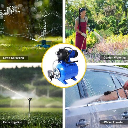 1.6 HP Shallow Well Jet Pump with 19L Pressure Tank, 1000 GPH Flow Rate, 157 Ft Max Lift, Automatic Water Booster for Home Garden Lawn Farm Irrigation in Kuwait