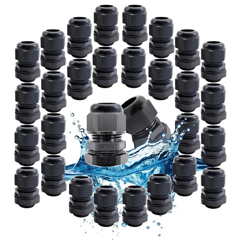 40PCS 1/2in Cable Glands, Waterproof Cable Pass Through Cord Grip Connector, Upgrade Nylon NPT Cable Gland Strain Relief Kit Black in Kuwait