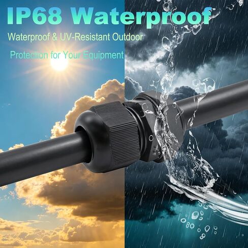 40PCS 1/2in Cable Glands, Waterproof Cable Pass Through Cord Grip Connector, Upgrade Nylon NPT Cable Gland Strain Relief Kit Black in Kuwait