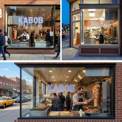 EPL KABOB Blue، علامة وامضة LED 2G، لافتة لافتة للنظر، فائقة السطوع، 7 بوصة × 26 بوصة، جهاز تحكم عن بعد، ديكور طعام المطعم، عرض النافذة، إعلان المتجر، إضاءة نابضة بالحياة، أعمال داخلية in Kuwait