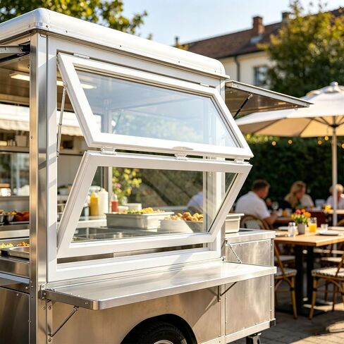 Commercial Folding Serving Window - 24x40in Aluminum Alloy, Tempered Glass, Double Hung Design with Lock, Ideal for Food Trailers, Vending Stands, and Concession Stands. in Kuwait