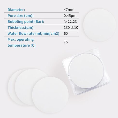 100 PCS PTFE Membrane Disc Filters Hydrophobic Filtration,47mm Diameter 0.45µm Pore Size in Kuwait