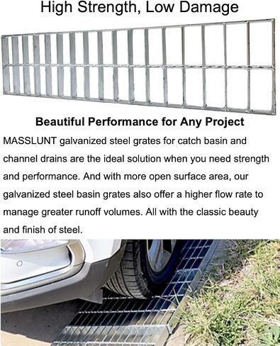 Galvanized Steel Drain Grate 24x5 in for Polylok Heavy Duty Trench, B-Class 28100 lbs Heavy-Duty Outdoor Driveway Channel Drainage Grate, Silver Rectangle Replacement Metal Sewer Cover 2pcs in Kuwait