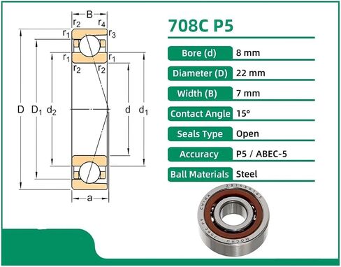 1 قطعة 708C 8X22X7 محامل الاتصال الزاوي ABEC-5 8*22 7 in Kuwait