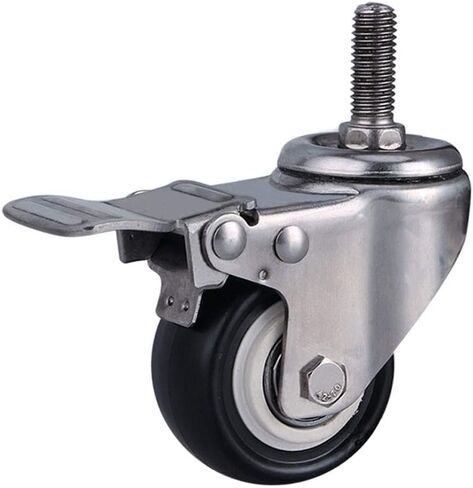 4 Wire M8/M10/M12 Wheels for Furniture 1.5''/2"(50mm) Stainless Steel 304 Bracket Heavy Duty 300kg Silent PU with Brake Swing Small for Desk Cart Cot,Black,M10 1.5inch 2brake+2s in Kuwait