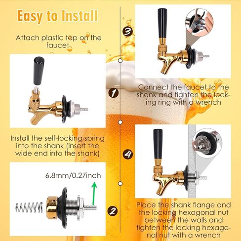 5Pcs Adjustable Beer Faucet Tap for Kegs - 8mm/0.31in Brass Connector with 304 Stainless Steel Interior - Perfect for Home Brew, Bars, Restaurants & Hotels - Reduces Foam & Bubbles in Kuwait