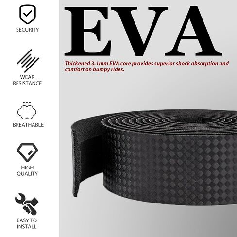 شريط مقود دراجة الطريق، شريط شريط دراجة EVA مع قبضة مزخرفة، غطاء مقود غير قابل للانزلاق لدراجات الطرق والحصى، سهل التركيب، أسود in Kuwait