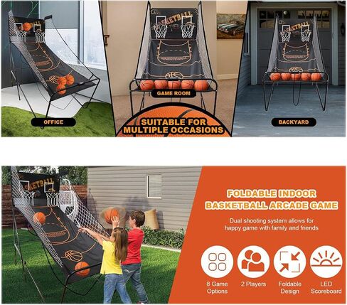 Folding Electronic Scoring Basketball Arcade Game,Double Basketball Shooting Machine,Double Shot Portable Hoop Stand,with Scoreboard (B) in Kuwait