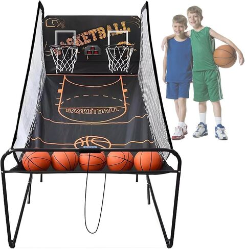Double Basketball Shooting Machine,Folding Home Basketball Shooting Machine Rack,Basketball Arcade Game,for All Basketball Sports Enthusiasts in Kuwait