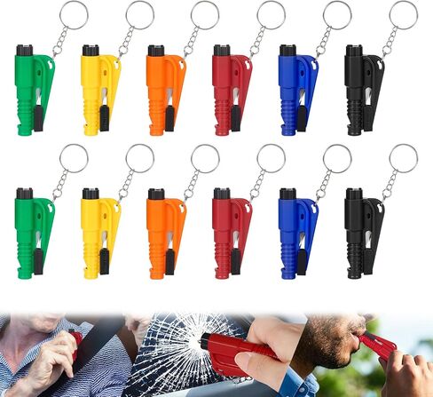 Pifoog 16 PCS Car Window Breaker-keychain 3-in-1 أداة هروب في حالات الطوارئ الأداة الزجاجية قاطع حزام الأمان القاطع إنقاذ صافرة صافرة السيارات المدمجة على السيارات 8 ألوان in Kuwait