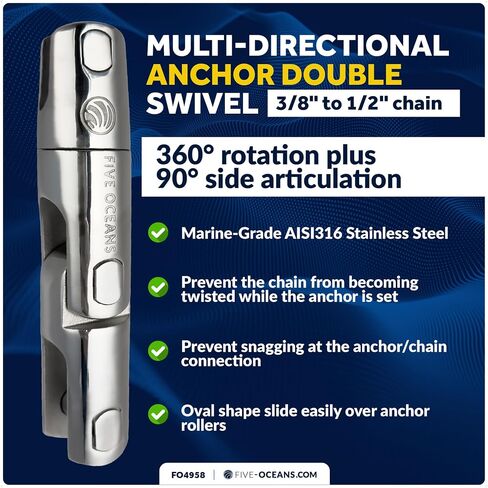 Five Oceans Marine Anchor Swivel Connector, 316 Stainless Steel Heavy Duty Boat Chain Swivel – Premium Polished Finish, Corrosion Resistant, High Load Capacity in Kuwait