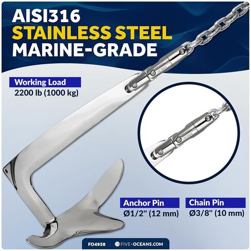 Five Oceans Marine Anchor Swivel Connector, 316 Stainless Steel Heavy Duty Boat Chain Swivel – Premium Polished Finish, Corrosion Resistant, High Load Capacity in Kuwait