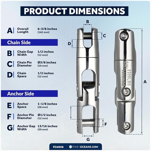 Five Oceans Marine Anchor Swivel Connector, 316 Stainless Steel Heavy Duty Boat Chain Swivel – Premium Polished Finish, Corrosion Resistant, High Load Capacity in Kuwait