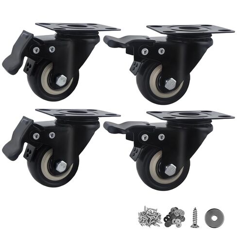 2 Inch Caster Wheels,Set of 4 Heavy Duty Casters,with Brake,No Noise Locking Polyurethane (PU) Wheels, for Furniture and Workbench Load 800lbs in Kuwait