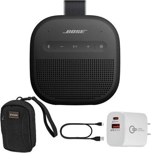 مكبر صوت بلوتوث محمول Bose New SoundLink Micro (الجيل الثاني)، مكبر صوت لاسلكي خارجي، عمر بطارية يصل إلى 12 ساعة، مقاوم للماء والغبار مع حقيبة سفر وشاحن حائط بمنفذين 20 وات (أسود) in Kuwait