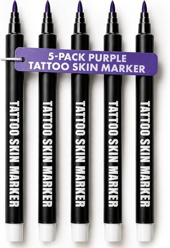 Body Marker Pens - Temporary Tattoo Markers for Skin, Body Safe & Washable Skin Scribes for Tattooing, Sketching & Freehand Drawing, Purple Bold Tip, 5 Pack in Saudi Arabia