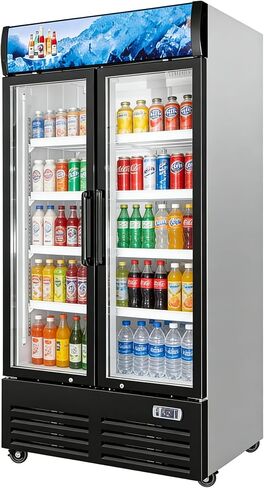 35.3 Cu.Ft. Commercial Merchandiser Refrigerator, 2 Sliding Glass Door Display Refrigerator with Adjustable Shelves, LED Light and Canopy, Auto Defrost, ETL Listed in Kuwait