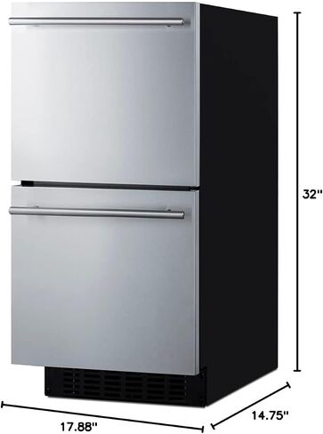 Summit 15" Two Drawer Refrigerator, 1.7 cu.ft.Capacity, ADA Compliant, 18" Shallow Depth, Stainless Steel, Panel Ready Capable*- ASDR1524 (*Panels not included) in Saudi Arabia