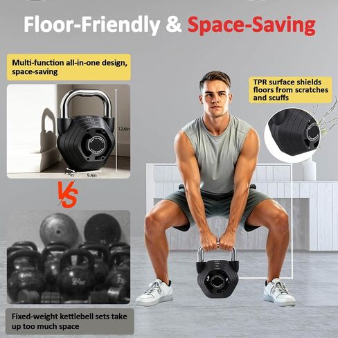 2-in-1 Adjustable Kettlebell, 15-45lbs Kettlebells Weight Set | Converts to 5.9-30.9lbs Adjustable Dumbbell, Home Gym, Strength Training, Full Body Workout, Cast Iron in Kuwait