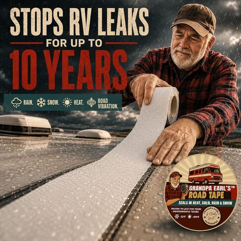 Grandpa Earl's Road Tape – Butyl Seal Repair Tape for RV Roofs – 4" x 50' Waterproof Roof Leak Sealant Tape | UV Resistant, Heat Cold Durable, Industrial & RV Roof Tape in Kuwait