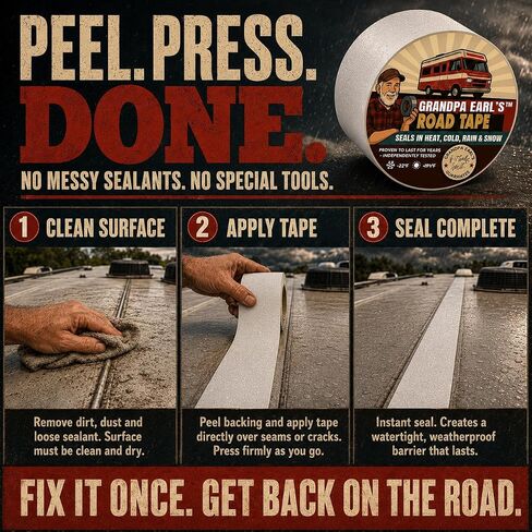 Grandpa Earl's Road Tape – Butyl Seal Repair Tape for RV Roofs – 4" x 50' Waterproof Roof Leak Sealant Tape | UV Resistant, Heat Cold Durable, Industrial & RV Roof Tape in Kuwait