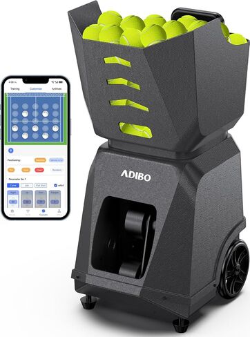 ADIBO Tennis Ball Machine, Internal Oscillation, Authentic Programming, Dual Motors with Topspin & Backspin, 160+ Balls, 6-Hour Non-Stop Runtime, Stable Voltage Contro in Kuwait