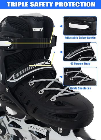 MammyGol Adults Adjustable Inline Skates, Durable Roller Skates with Giant Wheels, High Performance Professional Skates for Men Women Youth Men US Szie 9-11.5 Black in Saudi Arabia