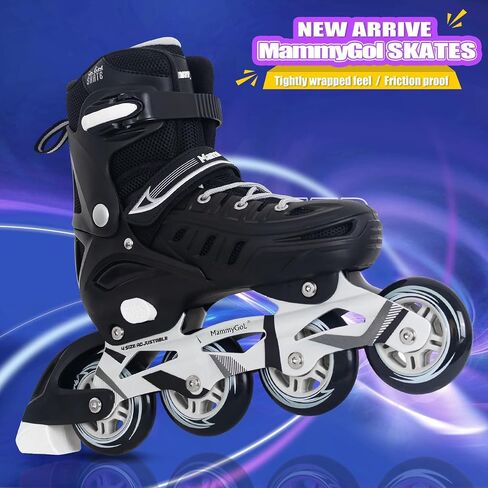 MammyGol Adults Adjustable Inline Skates, Durable Roller Skates with Giant Wheels, High Performance Professional Skates for Men Women Youth Men US Szie 9-11.5 Black in Saudi Arabia