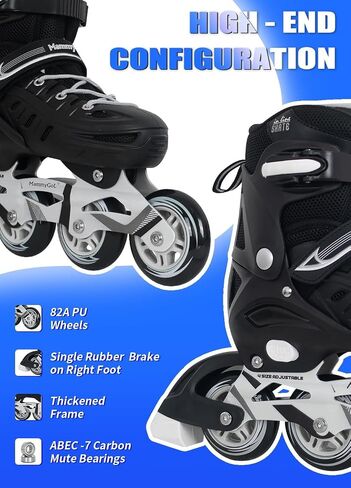 MammyGol Adults Adjustable Inline Skates, Durable Roller Skates with Giant Wheels, High Performance Professional Skates for Men Women Youth Men US Szie 9-11.5 Black in Saudi Arabia