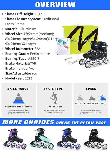 MammyGol Adults Adjustable Inline Skates, Durable Roller Skates with Giant Wheels, High Performance Professional Skates for Men Women Youth Men US Szie 9-11.5 Black in Saudi Arabia