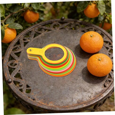 Toddmomy Fruit Grading Circle Diameter Ruler for Citrus Oranges and Peaches, Plastic Fruit Measurement Sizing Gauge 60-110mm with 11 Thickened Rings, Kitchen and Farm Use Random Color in Kuwait