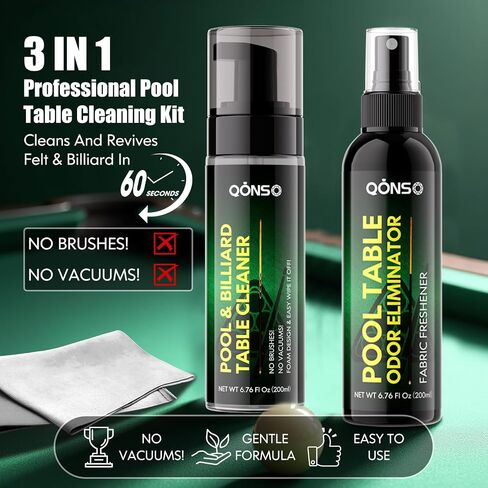Billiard Table Felt Cleaner Spray Kit with Cloth, Pool Table Cleaning Kit for Chalk Dust, No Residue Foam Cleaner, Pool Table Accessories in Kuwait
