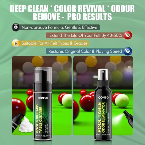 Billiard Table Felt Cleaner Spray Kit with Cloth, Pool Table Cleaning Kit for Chalk Dust, No Residue Foam Cleaner, Pool Table Accessories in Kuwait