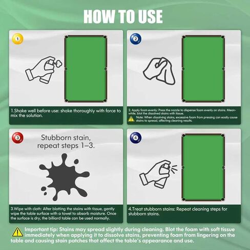 Billiard Table Felt Cleaner Spray Kit with Cloth, Pool Table Cleaning Kit for Chalk Dust, No Residue Foam Cleaner, Pool Table Accessories in Kuwait