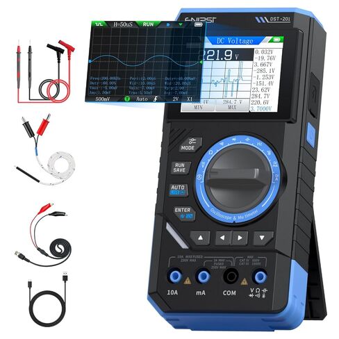 FNIRSI DST-201 3IN1 Digital Multimeter 19999 Counts TRMS, 1MHz Bandwidth Handheld Oscilloscope Multimeter DDS Generator, 5MSa/s Sample Rate, AC/DC Voltage Current Capacitor Resistor Diode Temperature in Saudi Arabia