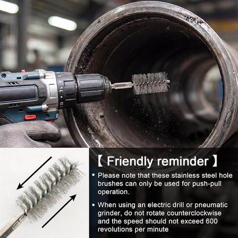12 Pcs Wire Bore Brush for Drill, 5/16" - 1-3/16" Stainless Steel Bore Brushes Set with 1/4" Hex Shank Twisted Wire Bristles, 12 Sizes Drill Brush Attachment for Driver Handle & Grinder in Kuwait