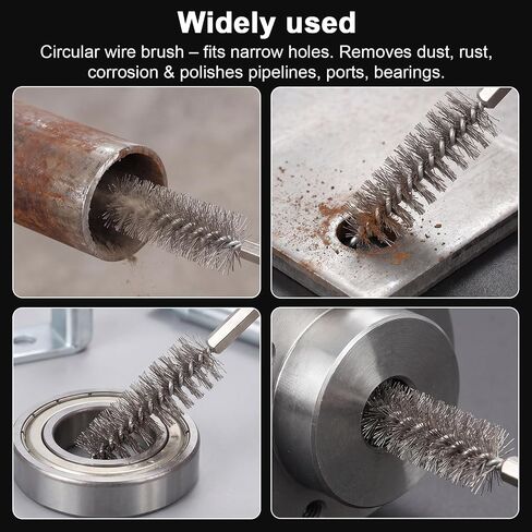 12 Pcs Wire Bore Brush for Drill, 5/16" - 1-3/16" Stainless Steel Bore Brushes Set with 1/4" Hex Shank Twisted Wire Bristles, 12 Sizes Drill Brush Attachment for Driver Handle & Grinder in Kuwait