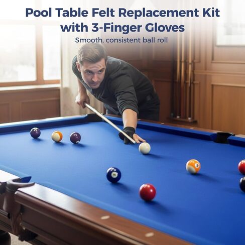 Pool Table Felt, 8FT Pool Table Felt Replacement Kit with 2 High-Elastic 3-Finger Gloves,Billiard Pool Table Cloth with 6 Rail Strips, High-Density Felt for Pool Table for Home Clubs Bars Indoor Games in Kuwait
