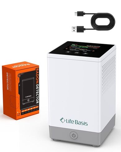 LifeBasis Radon Detector for Home Basement - 1-Hr Initial Result, 10-Min Continuous Updates, Digital Radon Monitor with TFT Display, 254-Day Storage, Audible/Visual Alerts, No Lab Fees, pCi/L or Bq/m³ in Kuwait