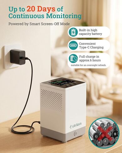 LifeBasis Radon Detector for Home Basement - 1-Hr Initial Result, 10-Min Continuous Updates, Digital Radon Monitor with TFT Display, 254-Day Storage, Audible/Visual Alerts, No Lab Fees, pCi/L or Bq/m³ in Kuwait