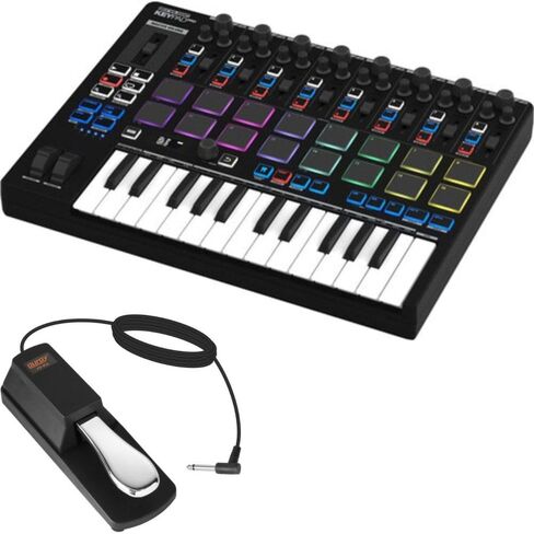 Reloop Keypad Pro Compact USB-MIDI 4-In-1 DAW Workstation Controller Bundle with Auray FP-P1L Universal Piano-Style Sustain Pedal in Kuwait