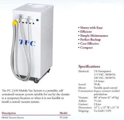 TPC Dental PC-2530 Mobile Portable Self-contained Evacuator System High Volume Aspirator in Kuwait
