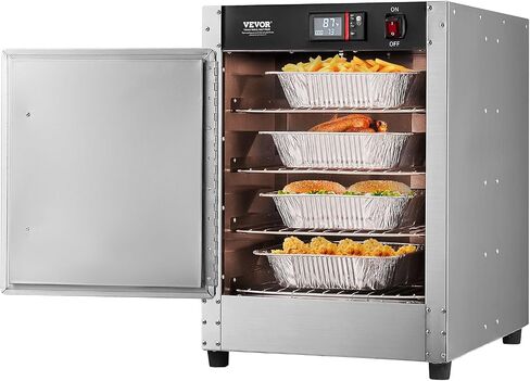 VEVOR Electric Hot Box Food Warmer, 4-Tier Commercial Warming Cabinet with Water Tray, Double-Door and Adjustable Shelves, Stainless Steel Food Warmer Cabinet, for Restaurant, Kitchen, Pizza, Chicken in Kuwait