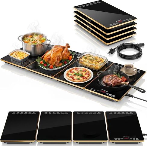 Electric Warming Tray, 4-in-1 Food Warmer Tray with 8 Precise Temps & 24H Timer, 34.7"x15" Tempered Glass Food Warming Mat, Modular Warming Trays for Parties Buffet for Catering Gatherings in Kuwait
