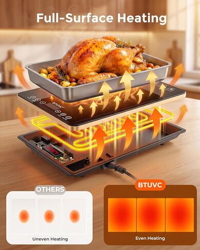 Electric Warming Tray, 4-in-1 Food Warmer Tray with 8 Precise Temps & 24H Timer, 34.7"x15" Tempered Glass Food Warming Mat, Modular Warming Trays for Parties Buffet for Catering Gatherings in Kuwait