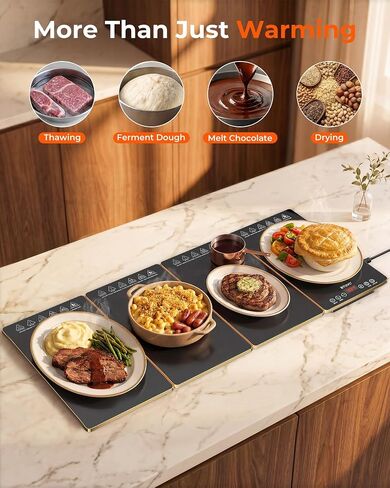Electric Warming Tray, 4-in-1 Food Warmer Tray with 8 Precise Temps & 24H Timer, 34.7"x15" Tempered Glass Food Warming Mat, Modular Warming Trays for Parties Buffet for Catering Gatherings in Kuwait