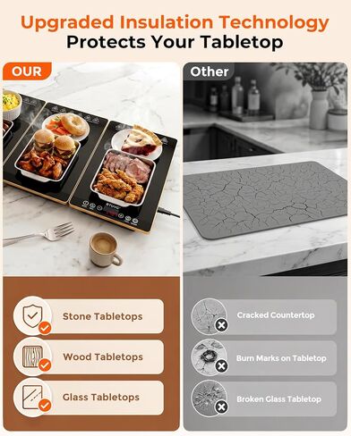 Electric Warming Tray, 4-in-1 Food Warmer Tray with 8 Precise Temps & 24H Timer, 34.7"x15" Tempered Glass Food Warming Mat, Modular Warming Trays for Parties Buffet for Catering Gatherings in Kuwait