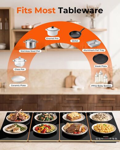 Electric Warming Tray, 4-in-1 Food Warmer Tray with 8 Precise Temps & 24H Timer, 34.7"x15" Tempered Glass Food Warming Mat, Modular Warming Trays for Parties Buffet for Catering Gatherings in Kuwait