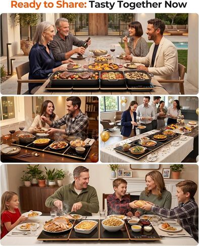 Electric Warming Tray, 4-in-1 Food Warmer Tray with 8 Precise Temps & 24H Timer, 34.7"x15" Tempered Glass Food Warming Mat, Modular Warming Trays for Parties Buffet for Catering Gatherings in Kuwait